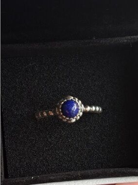 RETIRED Pandora Silver & Lapis Lazuli September Birthday Blooms Ring